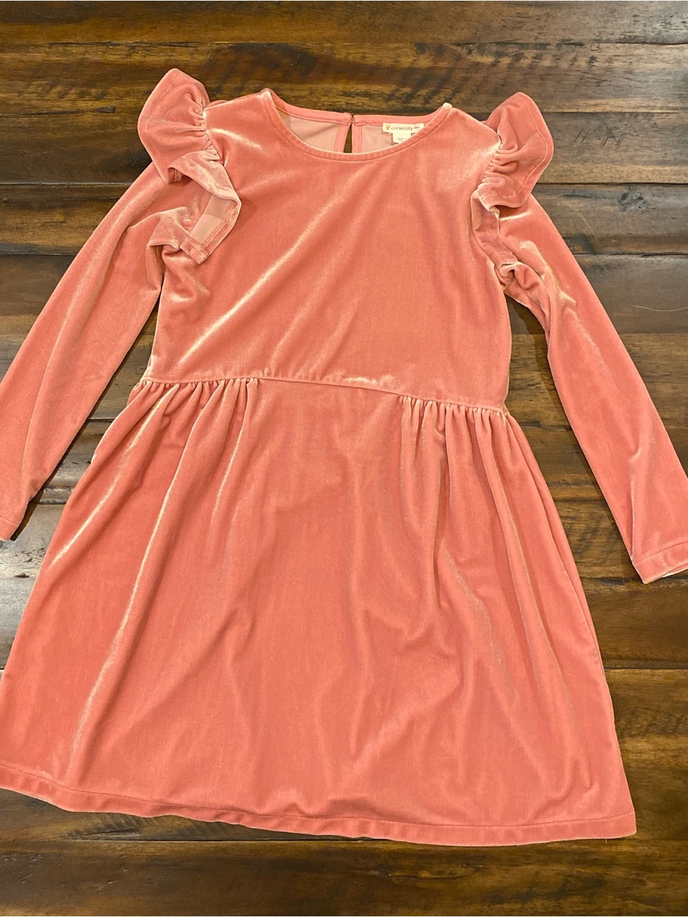 Crewcuts Velvet Ruffle-Shoulder Dress - Rose